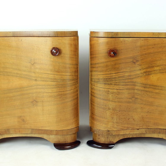 Art Deco Bedside Tables by Jindřich Halabala for UP Závody, 1930s, Nightstands, Wood, Brown (photo 5 of 17)