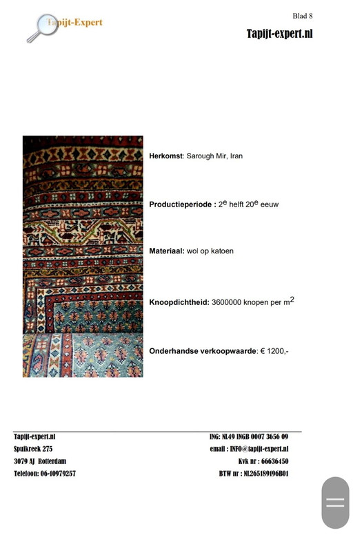 Authentiek handgeknoopt Perzisch Sarough Mir tapijt – wol op katoen