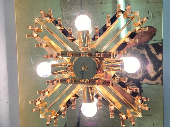 Image 1 of Plafonnier ceiling lamp with triedri glass rods, 70s 80s Hollywood Regency Venini style