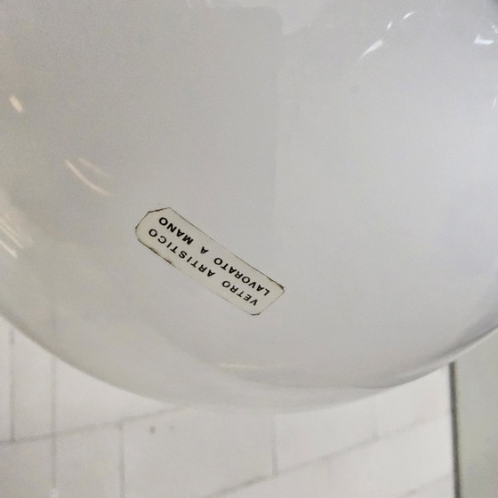 Image 1 of Vintage Space Age Chroom en Murano Glas Italiaanse design Hanglamp (bol glazen) glass pendant lamp