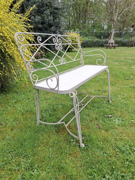 Brocante Frans Tuinbankje Met Kussen