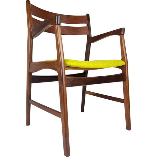Poltrona vintage danese in teak e rivestimento giallo senape di Boltinge Stolefabrik, anni '60