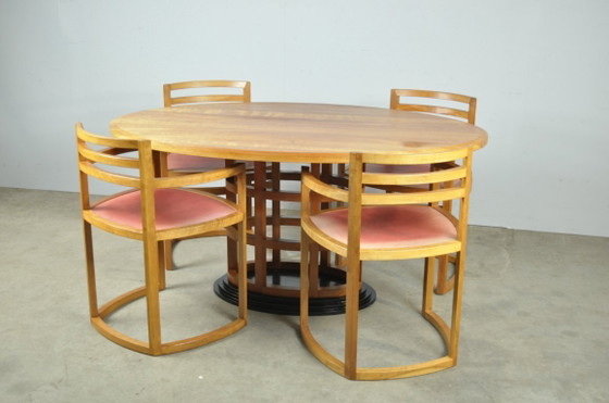 Image 1 of Eccezionale set da pranzo in legno di alberi da frutto in stile Art Déco, anni '80