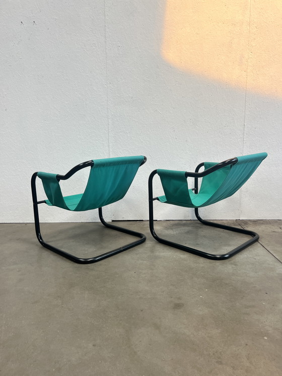 Image 1 of Zwei dänische Vintage-Sessel, Xcol, schwarzer Stahl mit grünem Stoff, 1980er Jahre