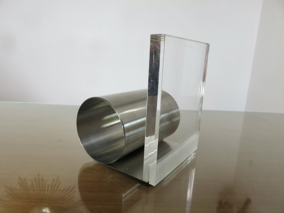 Image 1 of Serre Livre Déroulant Roche Bobois En Plexiglass Et Acier Inoxydable, 1970