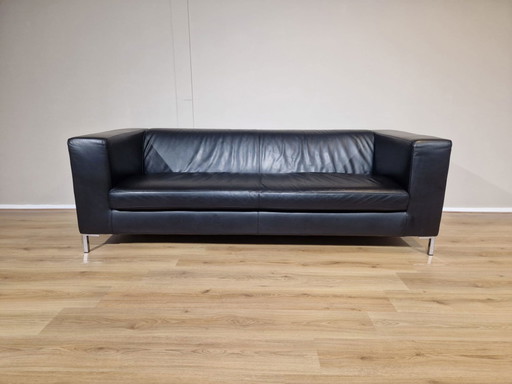 Divano Molinari 3 posti in pelle nera, design italiano 