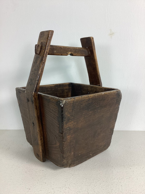 Image 1 of Vintage jaren dertig houten rijst mand kist 