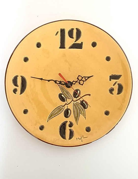 Image 1 of Sixties kitchen clock ceramic with olives