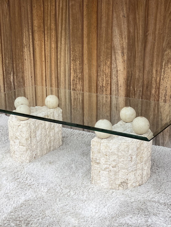 Image 1 of Tavolino da caffè vintage in pietra mactan