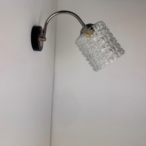 Antieke vintage glazen wandlamp met een "diamantvormig" ontwerp. – wandlampen, Metal