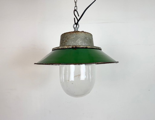 Green Enamel and Cast Iron Industrial Pendant Light, 1960s