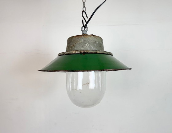 Image 1 of Green Enamel and Cast Iron Industrial Pendant Light, 1960s