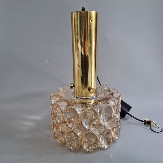 Image 1 of Large Vintage Glashütte Limburg Pendant Lamp - Helena Tynell - Bubble Glass & Brass - Ø 27 cm - 1970s