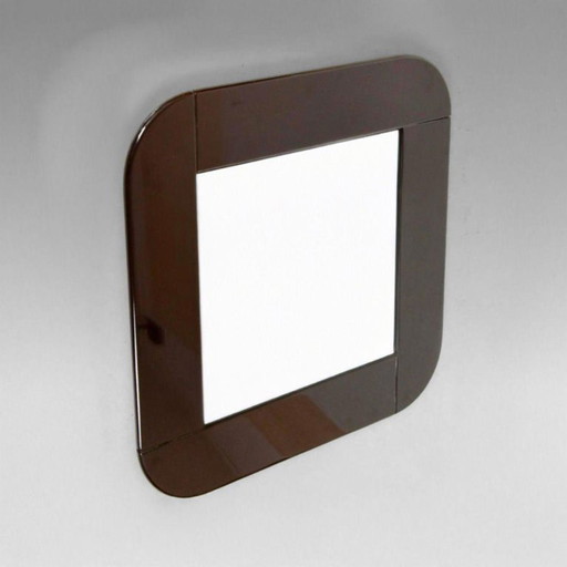 1x Italienischer Moderner Minimalistischer Quadratischer Spiegel, Lackierter Dunkelbrauner Rahmen, 1980er Jahre