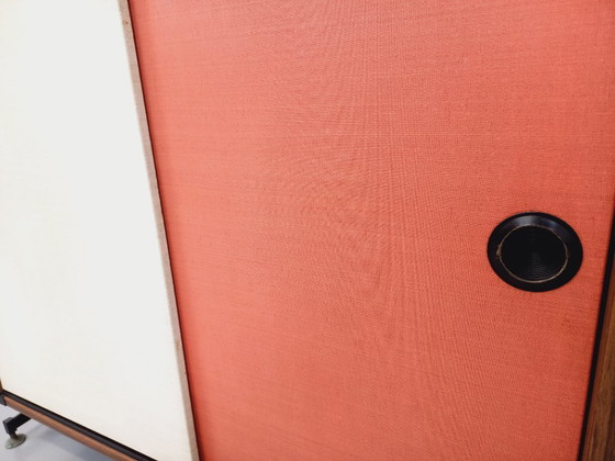 Image 1 of Libreria componibile vintage italiana in melaminico con decori in legno e metallo degli anni '60