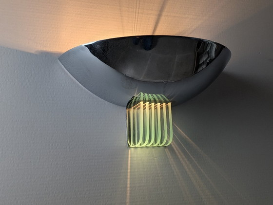 Image 1 of Pair of Italian Chrome and Thick Glass Sconces 1960s