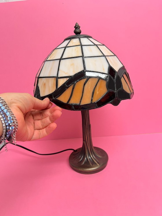 Image 1 of Vintage Tiffany style table lamp with glass shade, Art Deco floor lamp, Art Nouveau