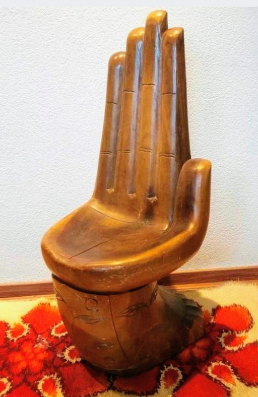 Chaise de méditation vintage style Bouddha, années 1970, en bois massif.