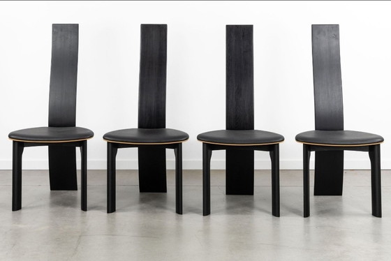 Set of Four 'Iris' Dining Chairs by Van Den Berghe Pauvers – Leather, Metal (photo 2 of 5)