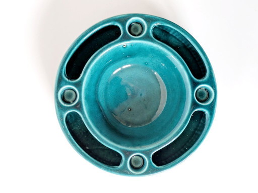 1960s Jasba Keramik Advent Bowl | Teal Green Christmas Centerpiece