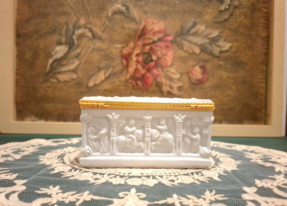 Portagioie o cofanetto in porcellana di Limoges con montatura in ottone dorato - ca. 1975 - Decorazione (photo 9 of 10)