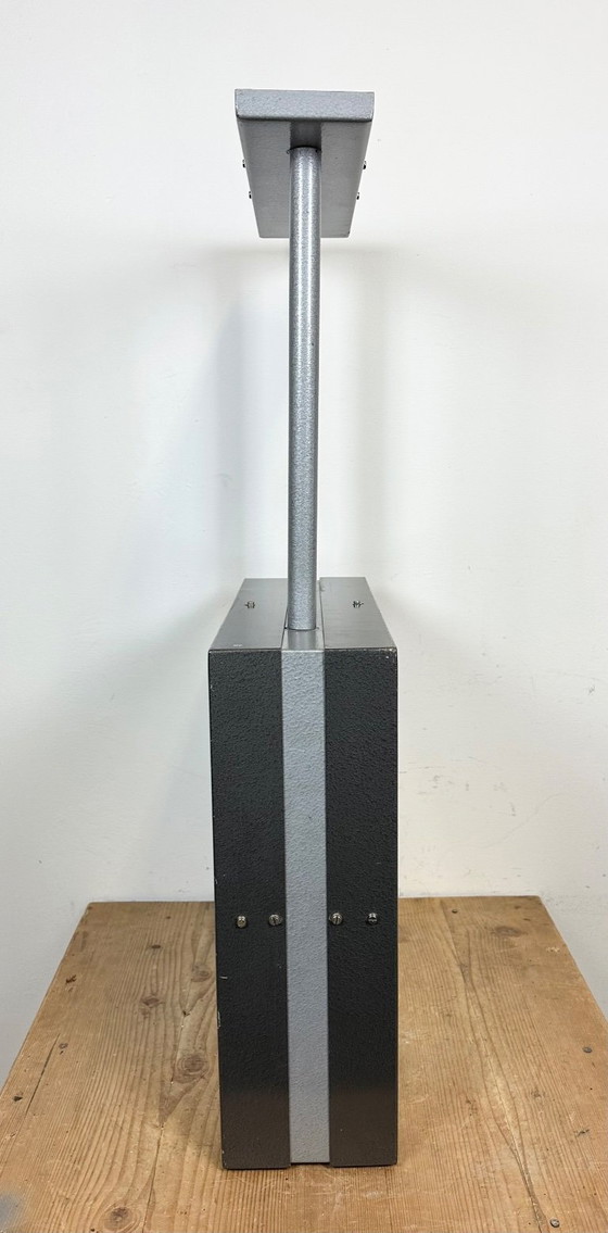 Image 1 of Grote industriële vierkante plafondklok met twee zijden van Pragotron, jaren 70