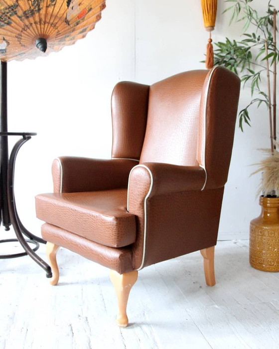 Set of Vintage Brown Faux Wingback Armchairs, 1960s (photo 5 of 8)