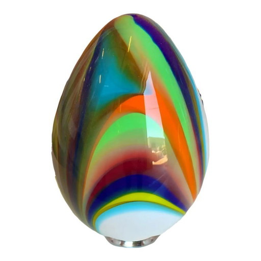 White Egg Table Lamp in Murano-Style Multicolored Glass