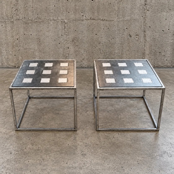 Ensemble de trois tables d'appoint / basses industrielles / brutalistes / années 90 – Livres d'art, Metal (photo 4 of 6)