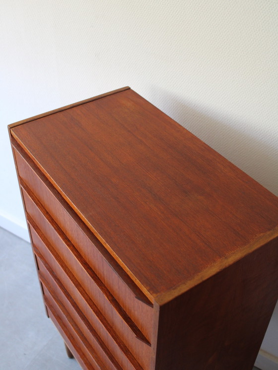 Image 1 of Vintage Danish narrow chest of drawers in teak