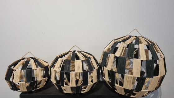 Image 1 of Raffia pendant lamp set handmade in Morocco