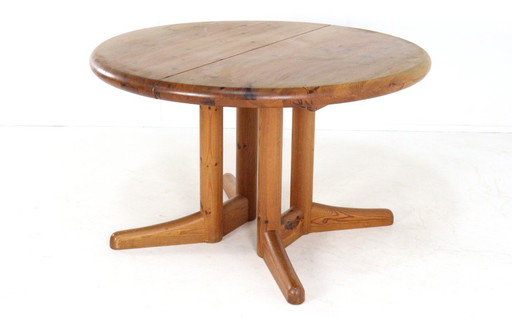 Vamdrup pine round 2x extendable dining table 'Idom' vintage Danish