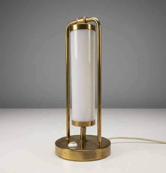 Image 1 of Bauhaus-Tischleuchte, Messing & Opalglas, 1930er Jahre, Tschechische Republik