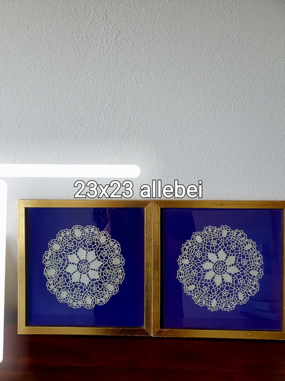4 antike Rahmen mit Brüsseler und Mechelener Spitze. Maße siehe die letzten beiden Fotos. – Wanddekoration (photo 7 of 8)