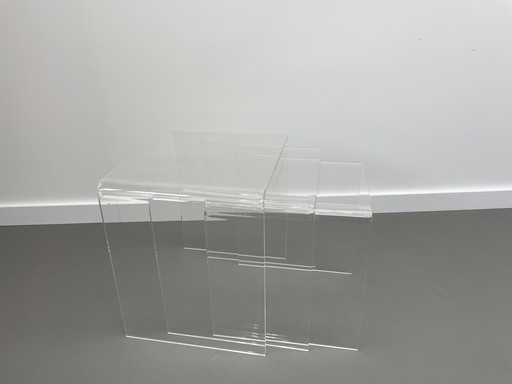 Ensemble de 3 tables d'appoint vintage en verre acrylique 60s