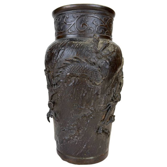 Antichi Vasi giapponesi Meiji Drago – Firmati 'Dai Nippon' – Bronzo Sawari (Coppia) – Bronze (photo 3 of 10)