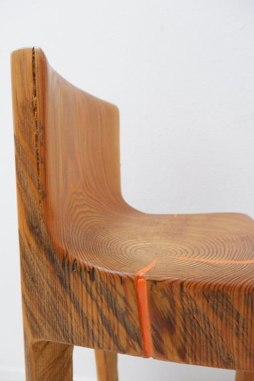 Chaise Haute Sculpturale de Style Brutaliste en Chêne Massif, Inspirée du Wabi-Sabi