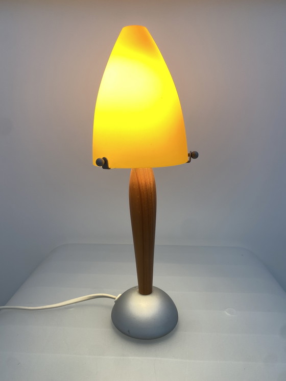 Vintage Hema Holland Table Lamp - Glass and Wood Mushroom Lamp from the 90s – Metal (photo 6 of 10)