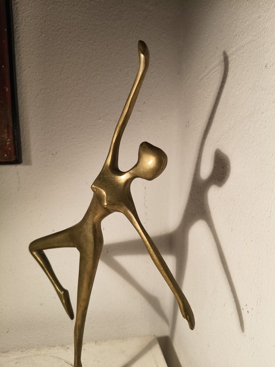 Image 1 of Vintage design modernist stylized brass sculpture of a ballerina dancer