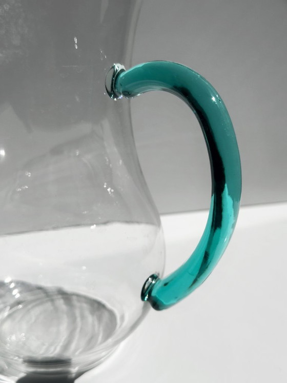 Vintage Luminarc Karaf met Turquoise Groen Glazen Handvat, Frankrijk, Jaren 80 – Glazen & Karaffen, Glass (photo 4 of 5)