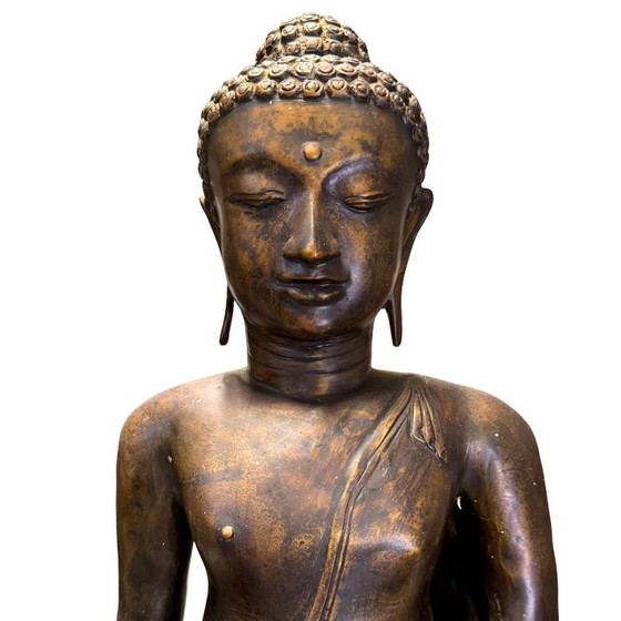 Monumental Javanese Bronze Buddha – Vitarka Mudra – 58 cm – 8.5 kg – Sculpture (photo 8 of 10)