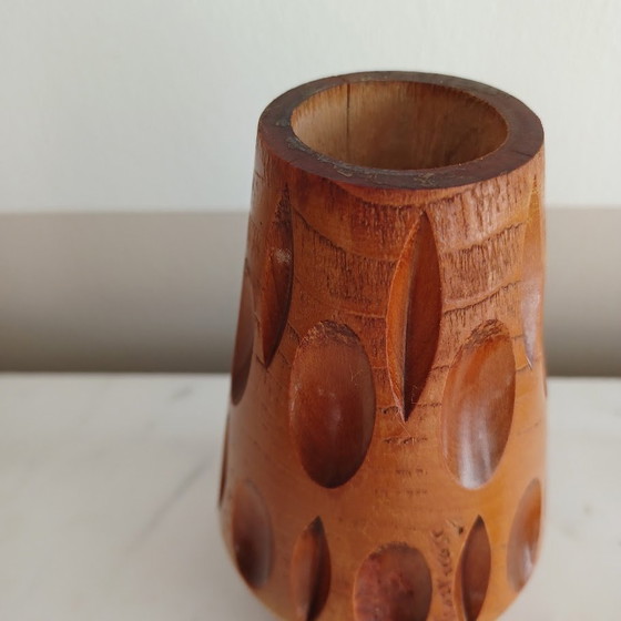 Image 1 of Vintage Hand Carved Wooden Vase