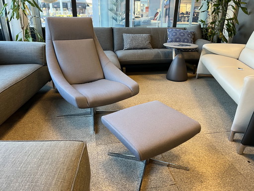 Jori Ovni Fauteuil avec pouf Tissu Gris