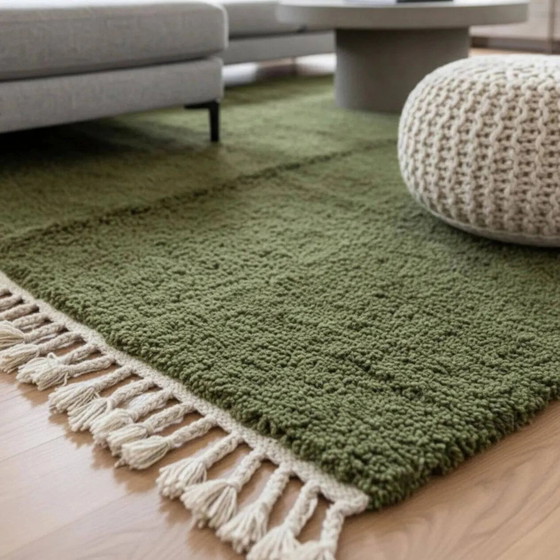 Lot de 3 Tapis verts faits main – 2x (2.5x1.5 m) + 1x (3x2 m) – Wool, Cotton (photo 5 of 11)