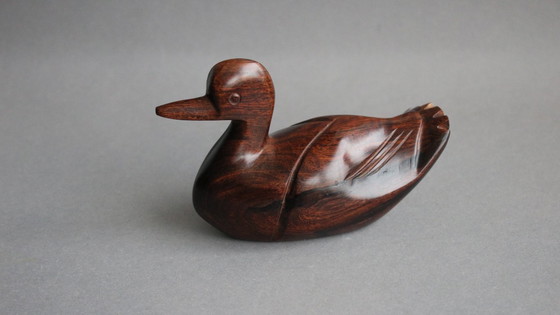 Image 1 of Piccola statuetta di anatra in legno di ferro, vintage, in buone condizioni, venatura marrone, 14x5x8 cm