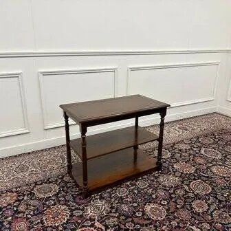 Tavolino inglese classico con piano in pelle marrone, Console, Legno, Chesterfield (foto 10 di 10)