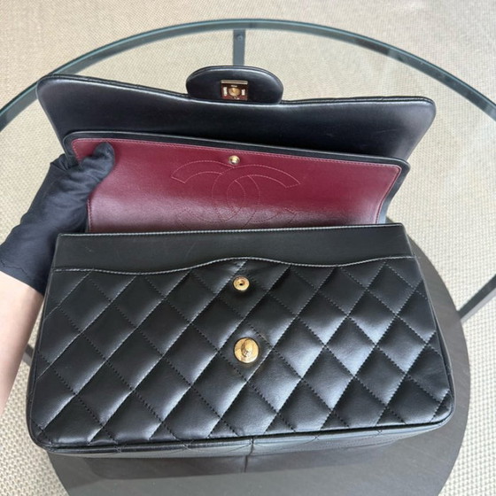 Image 1 of Chanel Classic Flap Jumbo - 30CM Quilted Lambskin Double Flap Black Gold Hardware