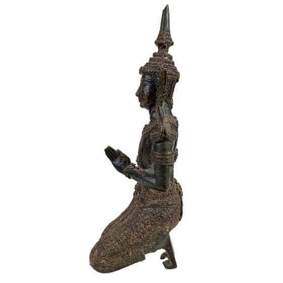Thaise Bronzen Theppanom Tempelwachter – Boeddhistische Beschermengel – 21.7 cm – Beeldhouwkunst (photo 7 of 10)
