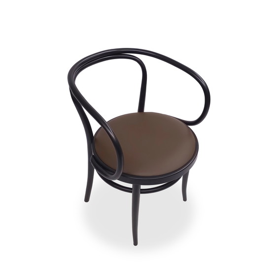 Image 1 of Silla Thonet 209 P con asiento de cuero marrón y madera curvada negra