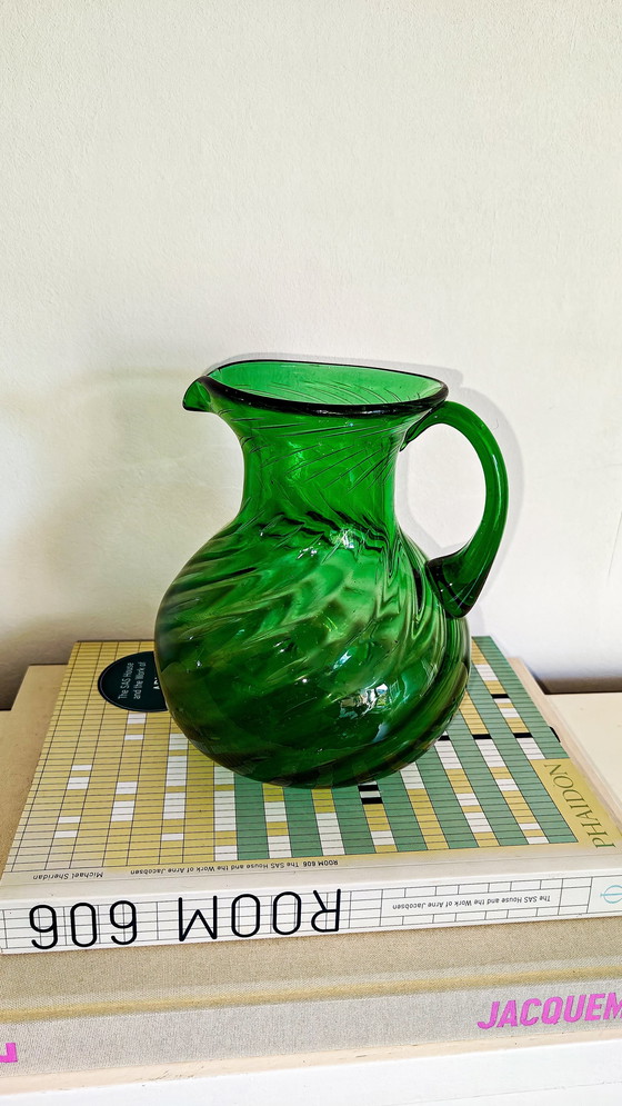 Image 1 of Vintage Mondgeblazen Karaf/Kan Donkergroen